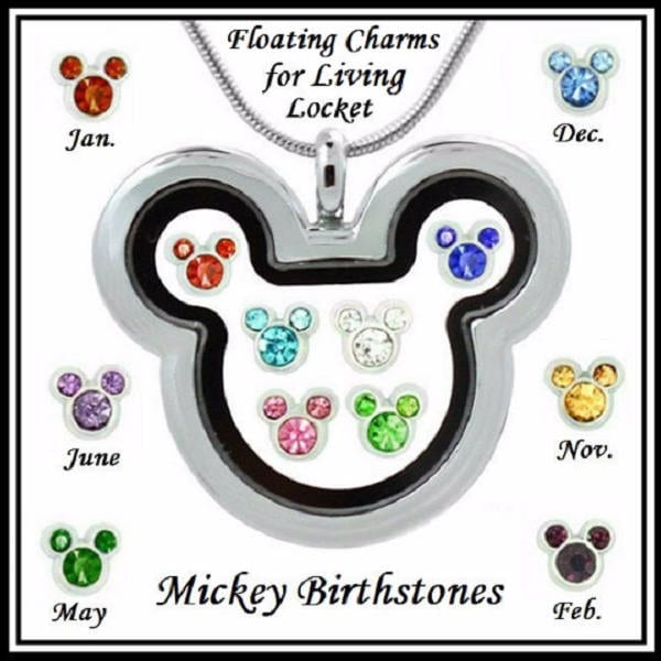 Disney ~ 2 Pcs. MiCKEY Mouse Crystal BIRTHSTONE Charms ~ for Living Memory Floating Lockets ~ Your Choice of all 12 Month Colors ~ MML-FC