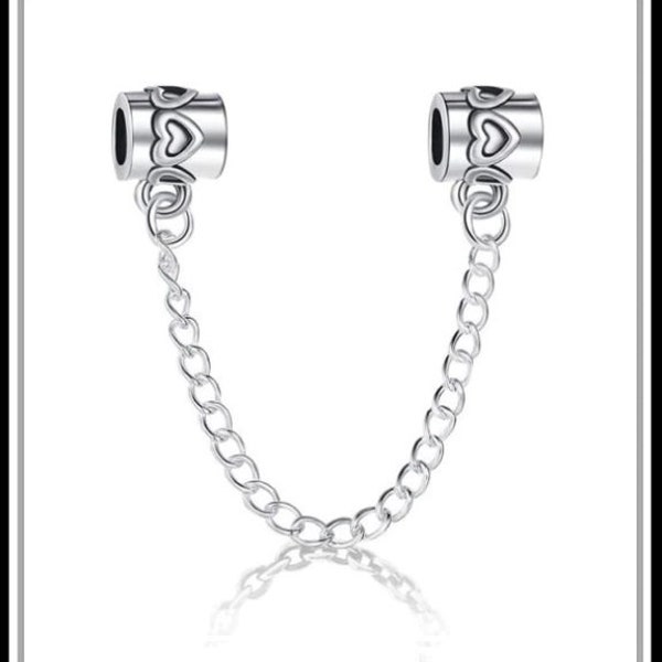 Group Sale ~ HEARTS Design ~ Antique Silver Plated ~ Safety Chain that fit European Style Bracelets
