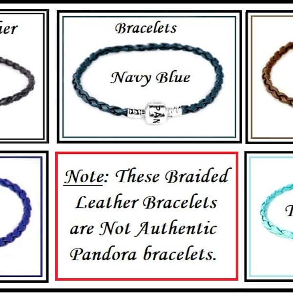 PAND0RA Logo ~ Braided LEATHER Single Strand Bracelets 3mm Thickness ~ Various Sizes & Colors European Style Charm Beads