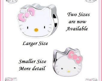 Group SALE ~ 2 Styles ~ KITTY ~ Dual-Sided ~ Great Quality ~ White Enamel with PINK Bow Charm Bead ~ fits European Bracelets