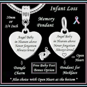 Angel Baby in Heaven Above Never Forgotten Always Loved ~ Infant Loss ~ Miscarriage ~ Stainless Steel HEART ~ Dangle Lobster Clasp Jump Ring
