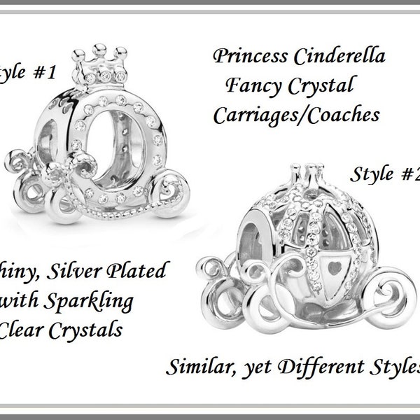 Group Sale ~ CINDERELLA PRINCESS ~ Royal CARRiAGES ~ Crystal Open Cut Pumpkin COACH ~ Silver Plated Charm Bead ~ fits European Bracelet