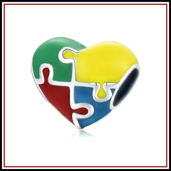 Group Sale ~ AUTiSM Awareness ~ HEART Shaped ~ MULTi-COLOR Enamel Dual Sided ~ JiGSaW PUZZLE ~ Charm ~ fits European Bracelet