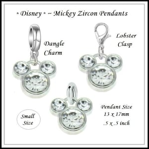 Group SALE ~ MiCKEY MoUSE Zircon Crystal SiLVER or GoLD Plated PENDANT for Necklace Or DANGLE Charm fits European Snake Chain Bracelet