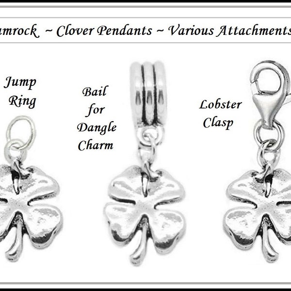 Group SALE ~ Lucky SHAMROCK 4 Leaf CLOVER ~ Irish St. PATRiCK ~ Antique Silver Plated ~ Lobster Jump Ring Dangle Charm fit European Bracelet