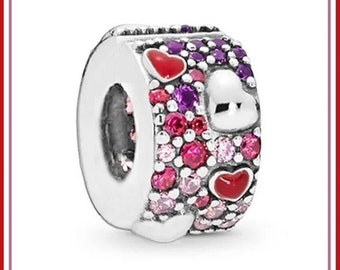 Group Sale ~ Circular ~ Red & Pink Crystals and Silver Heart ~ Valentines ~ Silver Plated Charm Bead fits European Bracelets