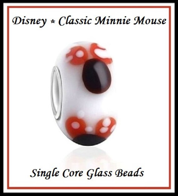 Disney Classic ~ MINNIE MOUSE ~ SINGLE Core ~ Black with Red Polka Dot ~ High Quality Glass Bead fits European Snake Chain Charm Bracelets