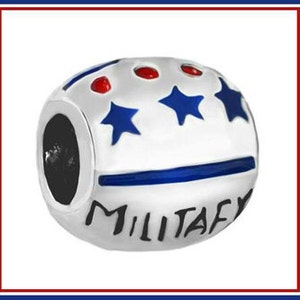 Group SaLE AMeRICAN U.S.A. MILiTARY WiFE Patriotic Red White & Blue STaRS Authentic Charm fits European Bracelets PUG-E image 4