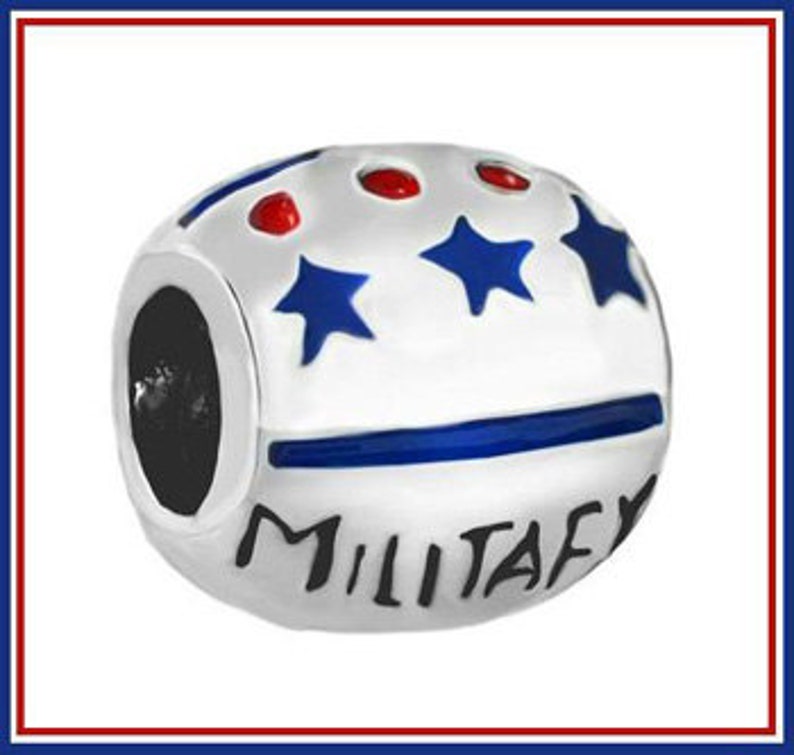 Group SaLE AMeRICAN U.S.A. MILiTARY WiFE Patriotic Red White & Blue STaRS Authentic Charm fits European Bracelets PUG-E image 4