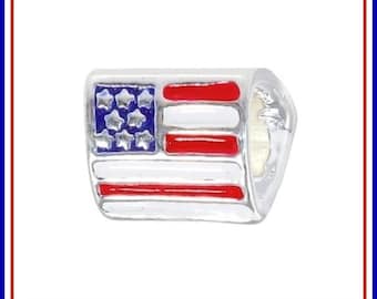 Group Sale ~ AMERICAN U.S.A. Flag - Red White & Blue - July 4th - PATRiOTIC - Triangular Shape Enamel Charm - fits European Bracelets