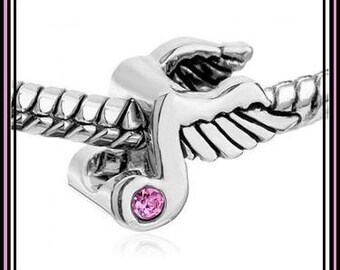 Group Sale ~ MUSiC NoTE ANGEL WiNG Charm Bead ~ PiNK Swarovski Crystal CZ ~ Authentic ~ Excellent Quality ~ fits European Bracelets - PUG-C