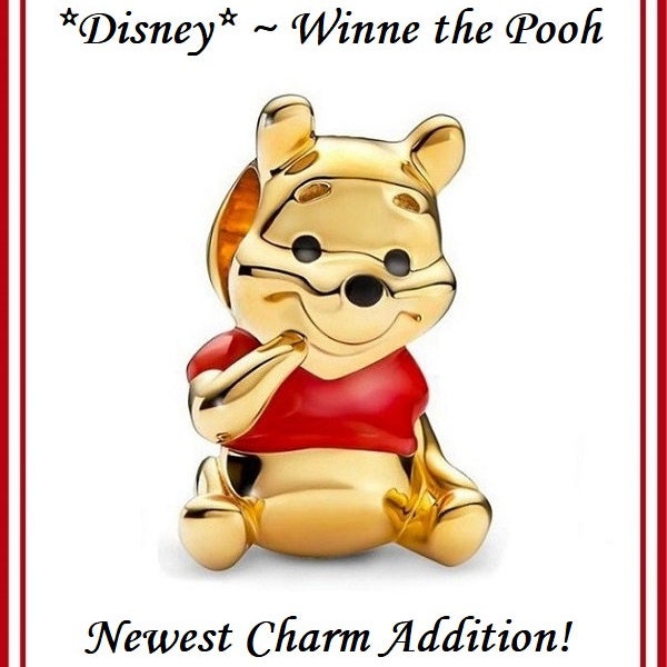 Group Sale ~ Disney ~ WINNIE the POOH with Red Enamel Shirt ~ Newest Addition ~ Bright Gold Plated Charm Bead ~ fits European Style Bracelet