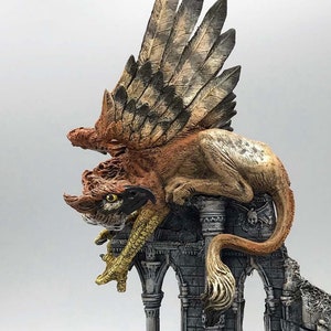 Griffin Statue, Full Color Resin Sculpture | Mythical Creature Figurine | Unique Legendary Guardian Spirit Figurine. Fantasy Art Decor