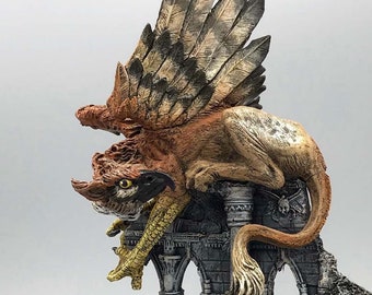 Griffin Statue, Full Color Resin Sculpture | Mythical Creature Figurine | Unique Legendary Guardian Spirit Figurine. Fantasy Art Decor