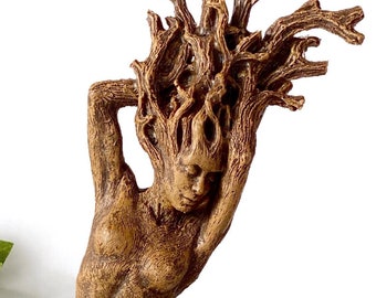 Dryad Statue, Hand Painted Resin Sculpture | Mythical Forest Creature Figurine | 8” Woodland Goddess Altar Statue for Nature Lovers