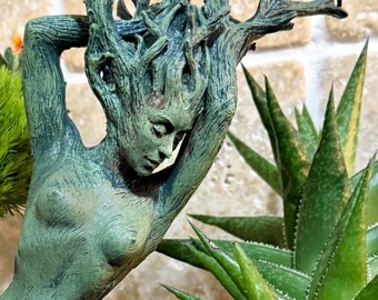 Dryad Statue, Hand Painted Resin Sculpture | Mythical Forest Creature Figurine |14” Woodland Goddess Altar Statue for Fantasy Art Decor