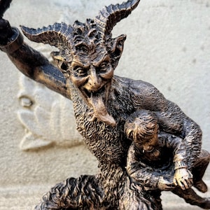 Krampus II Statue, Hand Painted Resin Bronze Finish | Mythical Creature Figurine | Unique Dark Christmas Demon, Gothic Folklore Decor