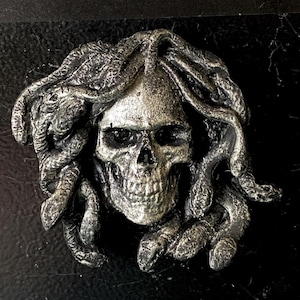 Medusa Skull Magnet, Hand Painted Resin Sculpture | Mythic Fantasy Decor | Medusa Skull Magnet for Fantasy and Gothic Decor