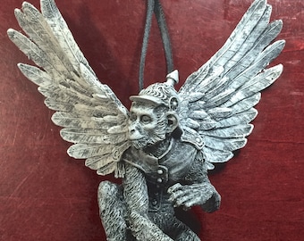 Flying Monkey Ornament, Hand Painted Resin Sculpture | Mythical Creature Figurine | Wizard of Oz Winged Monkey Ornament. Fantasy Art Decor