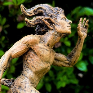 Running Satyr Statue, Hand Painted Resin Sculpture | Mythical Creature Figurine | Unique Legendary Faun Figurine. Fantasy Art Decor