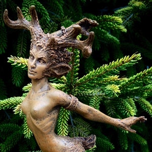 Faun Statue, Hand Painted Resin Sculpture | Mythical Forest Creature Figurine | Woodland Female Satyr Statue for Fantasy Art Decor