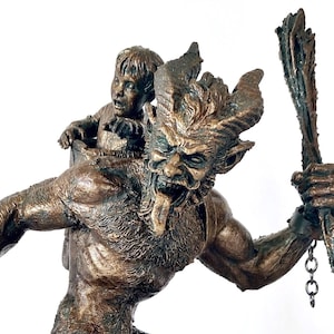 Krampus I Statue, Hand Painted Resin Sculpture Bronze Finish | Mythical Creature Figurine | Dark Christmas Demon, Gothic Folklore Decor