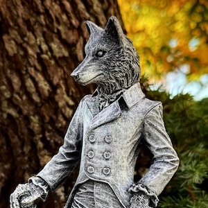 Gentleman Wolf Statue, Hand Painted Resin Sculpture | Mythical Creature Figurine | Unique Fairy Tale Werewolf Figurine. Fantasy Art Decor