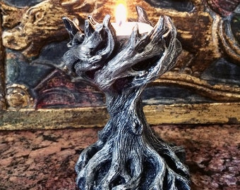Yggdrasil the World Tree Tealight Holder, Pewter Finish