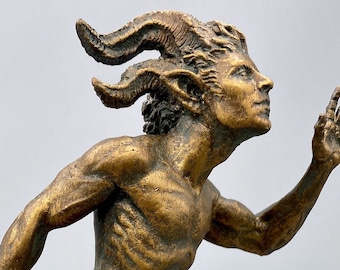 Running Satyr Statue, Hand Painted Resin Sculpture | Mythical Creature Figurine | Unique Legendary Faun Figurine. Fantasy Art Decor