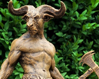 Minotaur Statue, Hand Painted Resin Sculpture | Mythical Creature Figurine | Unique Legendary Minotaur Monster Figurine. Fantasy Art Decor