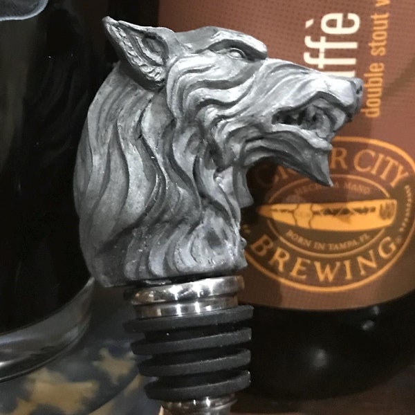 Wolf Head Winestopper, Hand Sculpted Resin,  Mythic Fantasy Art Barware | Gothic Werewolf Bottle Stopper | Fantasy Wine and Barware Gift