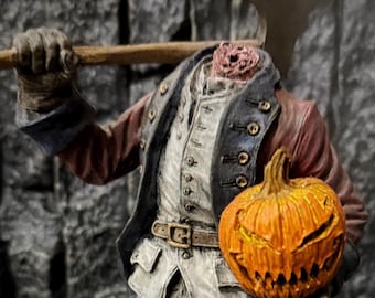 Headless Horseman Statue, Full Color Resin Sculpture | Gothic Legend of Sleepy Hollow Figurine | Dark Folklore Art for Spooky Home Decor