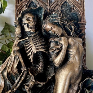 Death and the Maiden Wall Plaque, Half Scale Resin Sculpture | Gothic Medieval Wall Art |  Classical Death Statue for Gothic Home Decor