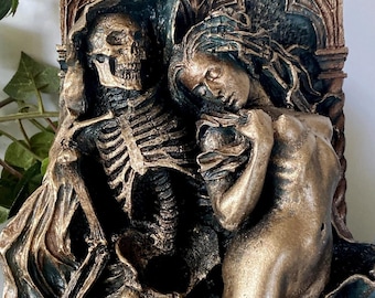 Death and the Maiden Wall Plaque, Half Scale Resin Sculpture | Gothic Medieval Wall Art |  Classical Death Statue for Gothic Home Decor