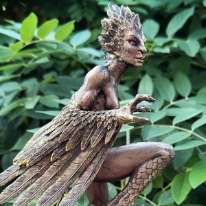 Harpy Statue, Hand Painted Resin Sculpture | Mythical Creature Figurine | Unique Legendary Bird Woman Figurine. Fantasy Art Decor