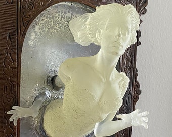 Ghost in the Mirror Wall Plaque, Glow in the Dark Large Version |Victorian Gothic Haunted Wall Art |Gift for Halloween and Spooky Home Decor