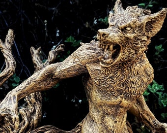 Werewolf Statue, Hand Painted Resin Sculpture | Gothic Halloween Legendary Monster Figurine | Dark Folklore Art for Spooky Home Decor