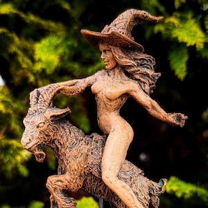 Witch’s Sabbath: Goat Rider Statue, Hand Painted Resin Sculpture | Pagan Folklore Witchcraft Figurine | Witchy Art for Gothic Home Decor