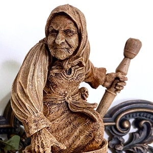 Baba Yaga, the Russian Witch Statue, Hand Painted Resin Sculpture | Slavic Folklore Crone Figurine |  Baba Yaga Art for Gothic Home Decor