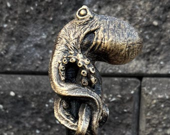 Octopus Cane, Cast Solid Bronze, Hand Sculpted | Dark Victorian Nautical Cane | Fantasy Cosplay | Kraken Walking Stick, Gothic Accessory