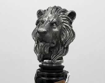 Lion Head Winestopper, Hand Sculpted Resin, Mythic Fantasy Art Barware | Gothic Lion Bottle Stopper | Fantasy Wine and Barware Gift