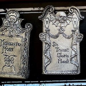 Tombstone Magnet Set of 3, Hand Painted Resin Sculpture | Gothic Fantasy Decor | Historic Gravestone Magnet for Fantasy and Gothic Decor