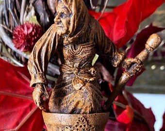 Baba Yaga, the Russian Witch Ornament, Hand Painted Resin Sculpture | Slavic Folklore Crone Figurine |  Baba Yaga Art for Witchy Home Decor