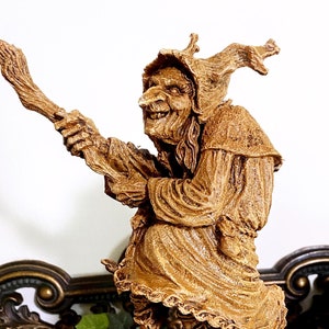 La Befana the Witch Statue, Hand Painted Resin Sculpture | Rustic Folklore Crone Figurine | Spooky Home Decor for Halloween Dark Christmas