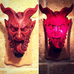 Krampus Nightlight, Hand Painted Resin Sculpture | Gothic Demon Night Light |  Krampus Xmas Devil Lighting for Gothic Fantasy Home Decor