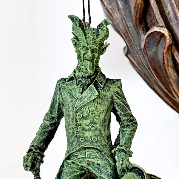 Gentleman Krampus Ornament, Hand Painted Resin Sculpture | Folklore Legend Figurine |Dark Christmas Devil for Holiday Decor