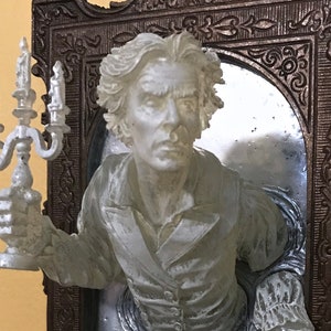 Gentleman Ghost in the Mirror Wall Plaque, Hand Painted Resin | Victorian Gothic Haunted Wall Art | for Halloween and Spooky Home Decor