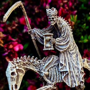 Triumph of Death: Grim Reaper on Skeletal Horse Statue, Hand Painted Resin Figurine, Horror Art |Gift for Gothic and Dark Fantasy Collectors