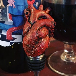 Anatomical Heart Winestopper, Hand Painted Resin | Gothic Medical Decor, Anatomy Heart Bottle Stopper |Fantasy Gothic Wine and Barware Gift