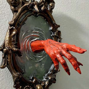 Spectral Hand Wall Plaque, Blood Red Resin Sculpture | Victorian Gothic Haunted Wall Art |Ghost Hand Gift for Halloween, Spooky Home Decor